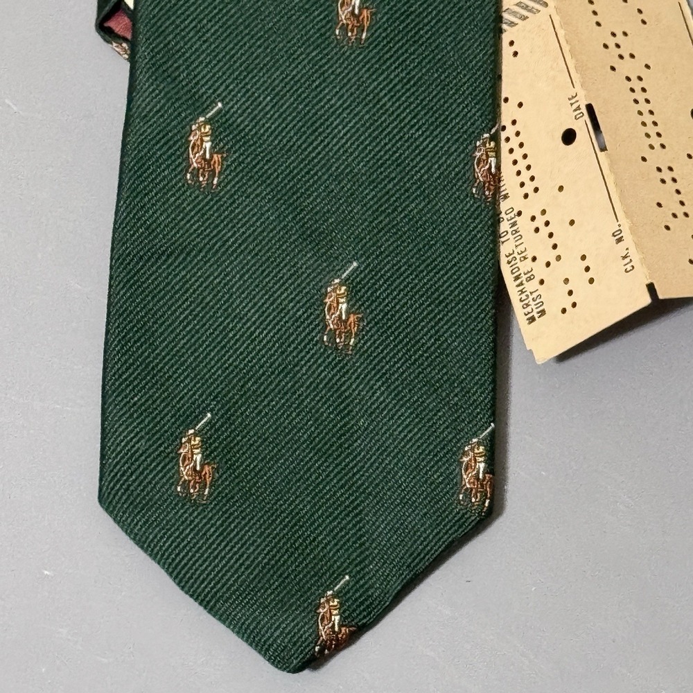 Polo Ralph Lauren Tie 2.5 In Thin Vintage Green AOP Flesh Pony Embroidered Saks - Picture 7 of 9